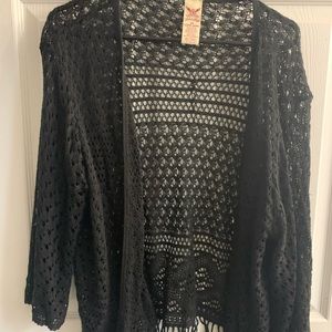 Fringed Black Color Cardigan